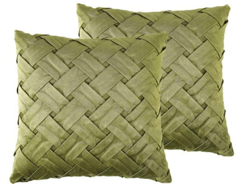 Image of Beliani Set Of 2 Decorative Cushions Narcissus Velvet 43 X 43cm Green Geometric Pattern