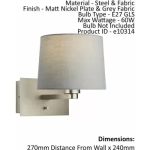 Image of Loops - Wall Light & Shade Matt Nickel & Grey Fabric 60W E27 usb Socket e10314