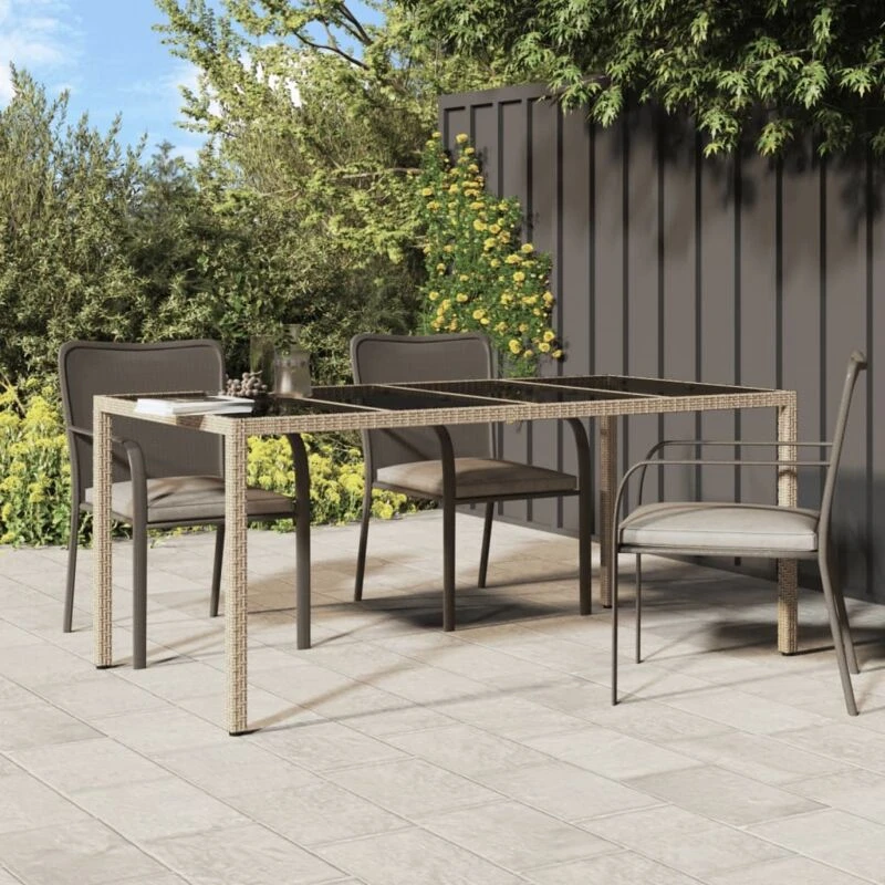 Image of VIDAXL Garden Table Beige 190x90x75cm Tempered Glass and Poly Rattan Vidaxl 8720286666531