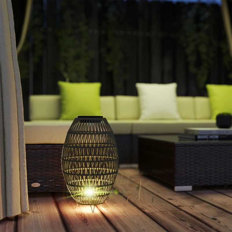 Image of Outsunny Outsunny - Rattan Solar Lamp, Auto On/Off Garden Lantern, Dark Brown 5063603883673