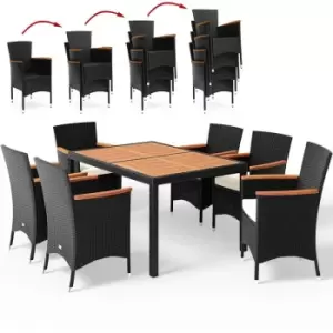 Image of Rattan Dining Table and Chairs Set Garden Furniture 6 Seater Wooden Acacia Rectangular Patio Conservatory Black Brown + Seat Cushions