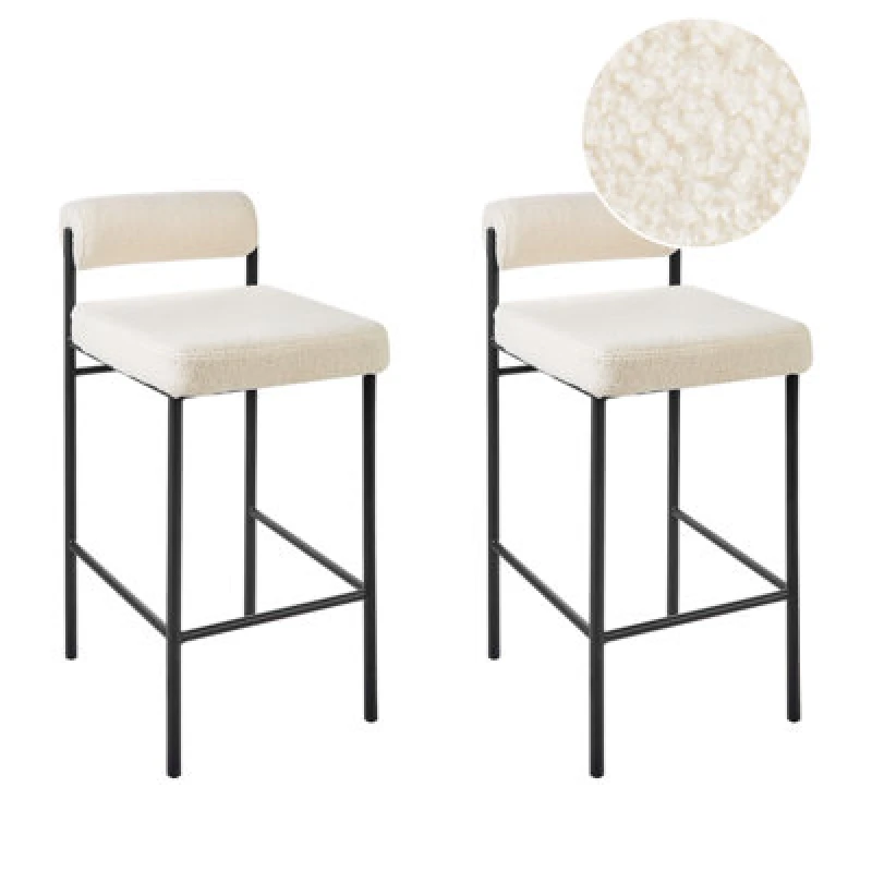 Image of Beliani Set Of 2 Bar Chairs Amaya Boucle Off-White