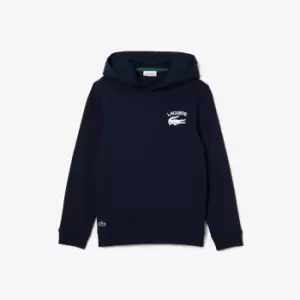 Image of Boys' Lacoste Printed Hooded Sweatshirt Size 3 yrs Navy Blue