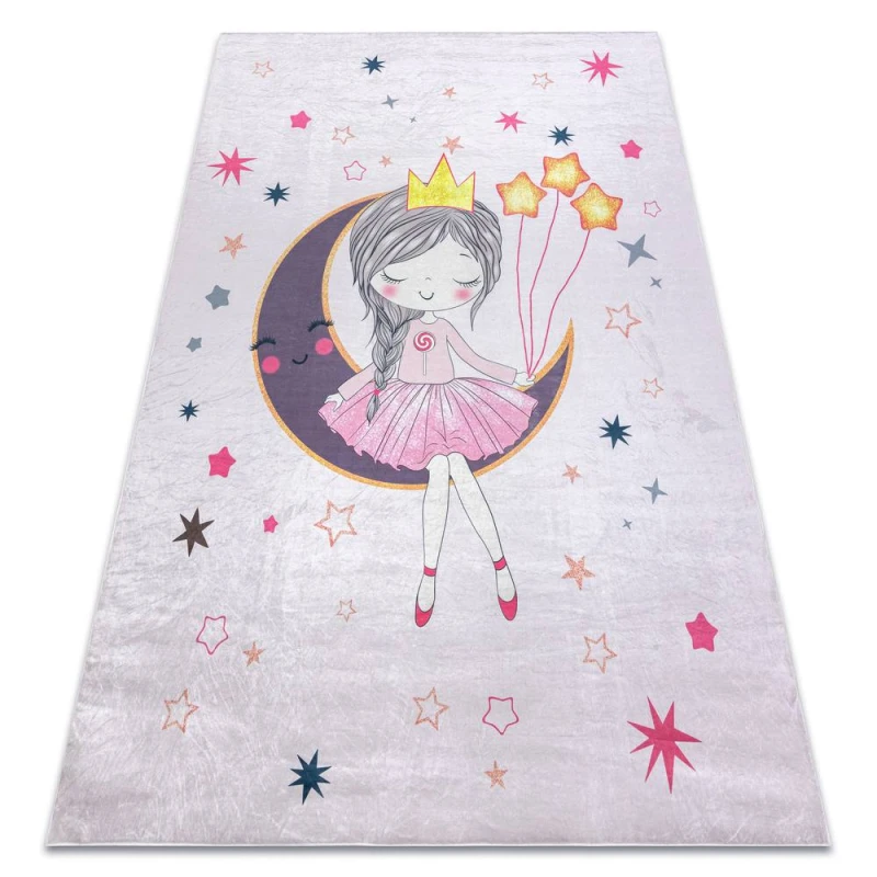 Image of RugsX Bambino 48060 Washing Carpet Princess, Stars For Children Anti Slip - Pink 140X200 Cm