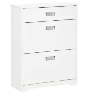Image of Homcom Tipping Shoe Cabinet Hall Organizer With Flip Drawers For Entry 16 Pairs White