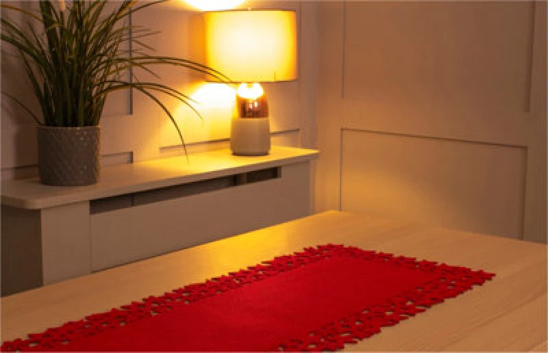 Image of Netagon Rectangular Felt Table Runner with Openwork Star and Snowflake Design Red Red