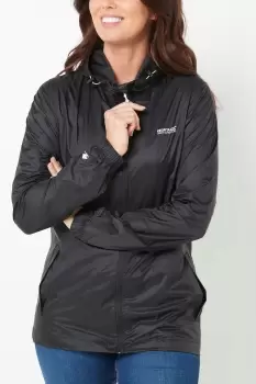Image of Regatta Black Waterproof Hooded Pack-It Jacket - Womens - Size: 12