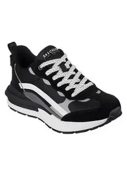 Image of Skechers Halos Suede T-toe Mesh Lace Up Fashion Trainer - Black, Size 3, Women