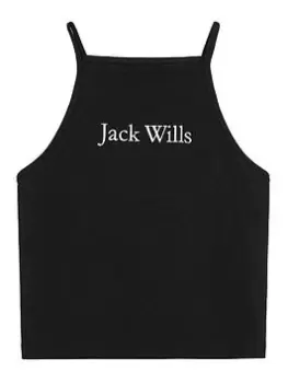 Image of Jack Wills Girls Script Strap Vest - Black, Size Age: 5-6 Years, Women
