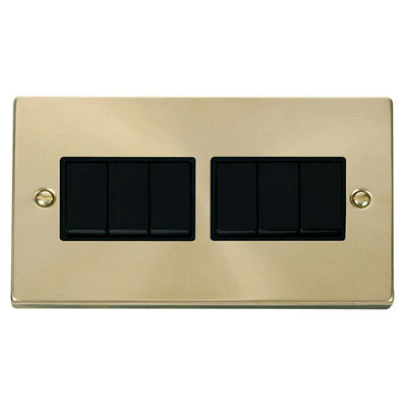 Image of SE Home Satin / Brushed Brass 10A 6 Gang 2 Way Light Switch Gold
