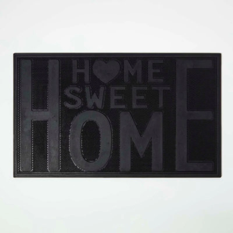 Image of Homescapes Black Rubber Home Sweet Home Non-Slip Doormat