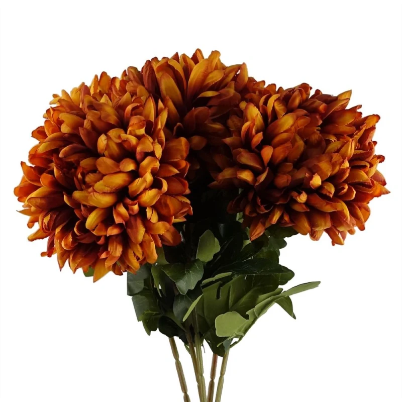 Image of Leaf Pack of 6 x 75cm Extra Large Reflex Chrysanthemum - Orange Orange unisex