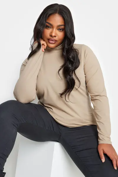 Image of Yours Turtle Neck Top Light Beige