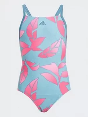 Image of adidas Natureef Swimsuit, Green/Purple, Size 11-12 Years, Women