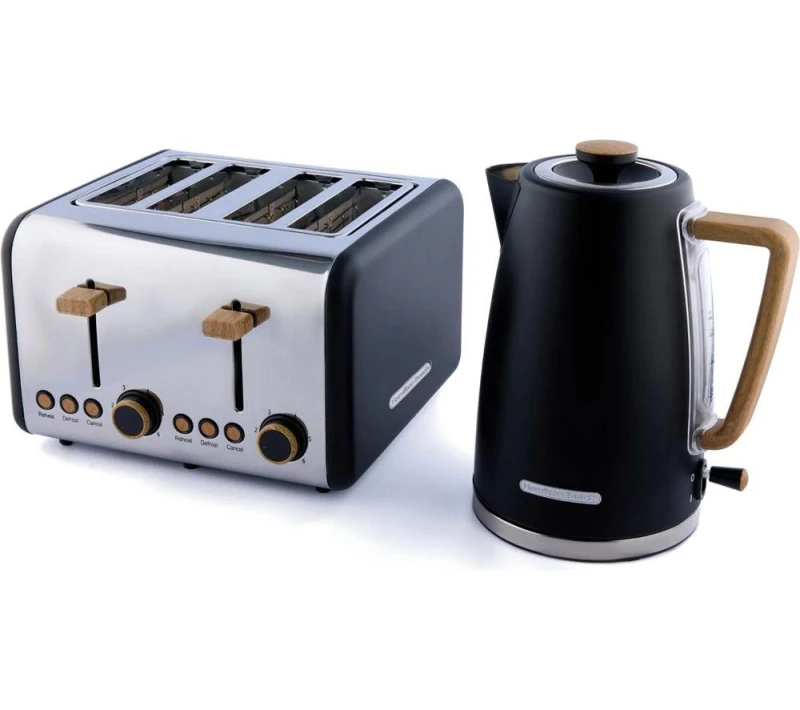 Image of HAMILTON BEACH Scandi Breakfast Jug Kettle & 4-Slice Toaster Bundle - Black 5060916372757