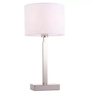 Image of Table Lamp Chrome Plate & Vintage White Fabric 60W E27 Base & Shade e10447