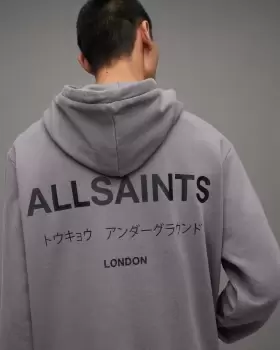 Image of AllSaints Underground Logo Print Pullover Hoodie