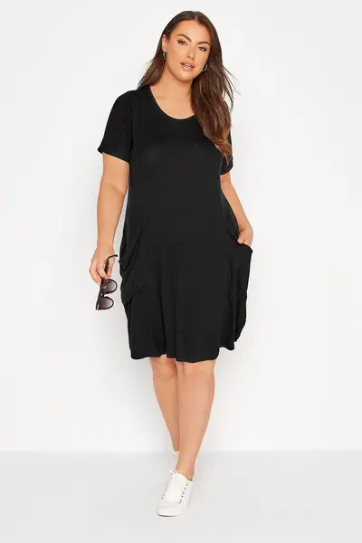 Image of Yours Drape Pocket Dress Black