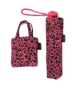 Image of TOTES Totes Supermini Ditsy Pink Umbrella & Matching Bag In Bag Shopper, Multi, Women
