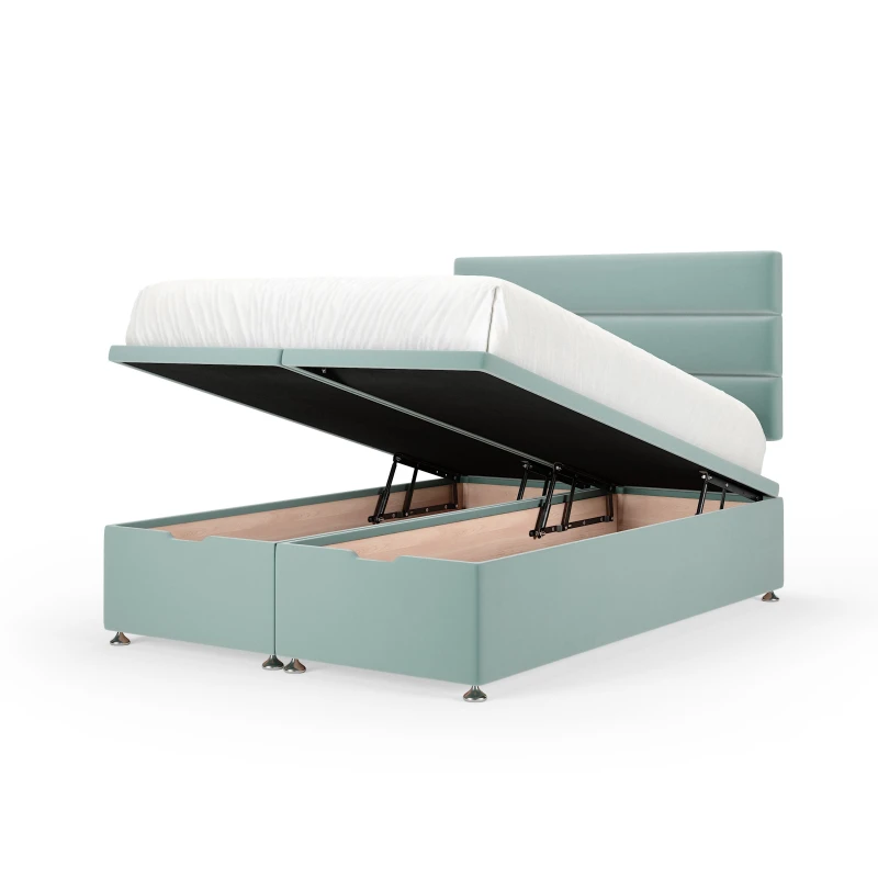 Image of Bedmaster Bedmaster Plush Velvet Ottoman Divan Base And Lined Headboard in Duck Egg Blue Size: Double Duck Egg Blue Double Unisex 7867870495441