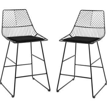 Image of Homcom - Set of 2 Bar stools Modern Counter Height Wire Metal Bar chairs for Kitchen, Bar Counter, Black