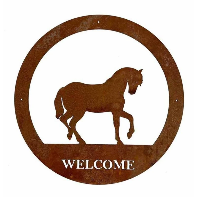 Image of Poppy Forge Horse Welcome Wall Art - Large - Steel - W49.5 x H49.5cm - BM/RtR in Brown Brown Unisex