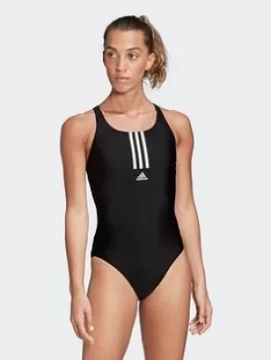 Image of adidas Sh3.ro Mid 3-stripes Swimsuit, Pink/Navy, Size 30, Women