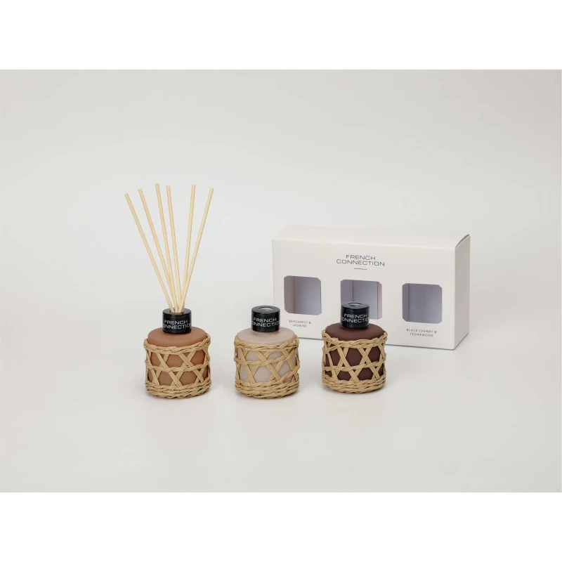 Image of French Connection French Connection Trio of Reed Diffuser Gift Set 3x50ML Woven Rattan Detail Size: 3 Pack Multi 3 Pack Unisex 5056791600061