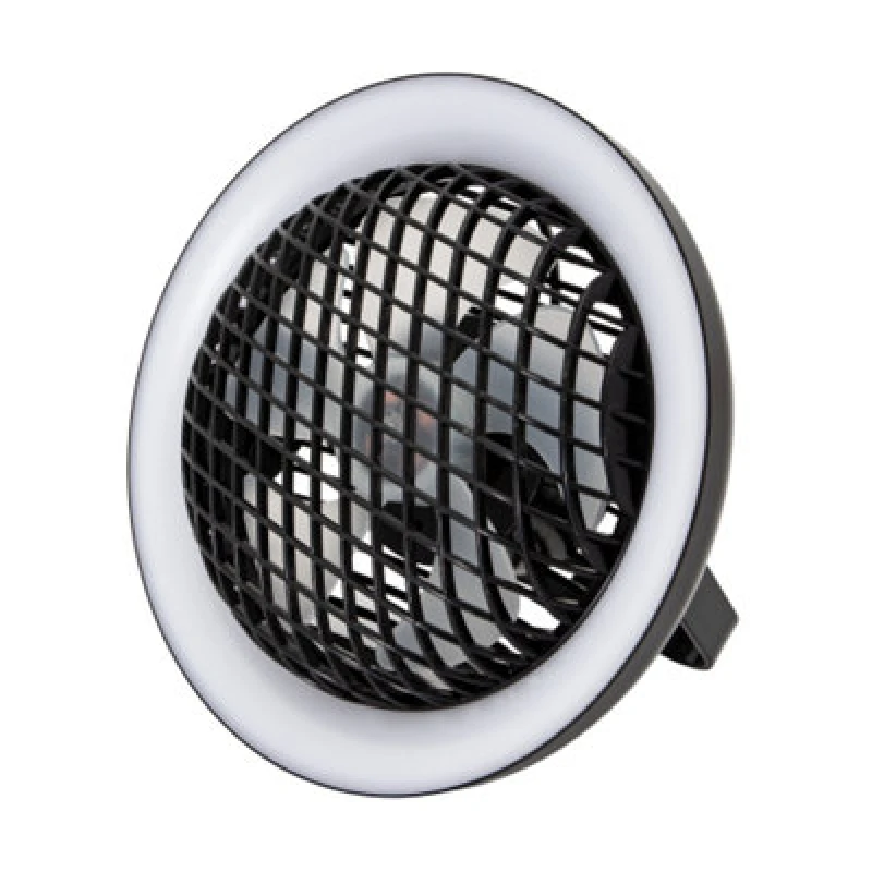 Image of Happy Homewares Black Rechargeable 3 Speed Desk Fan With LED Dimmable Ring Light