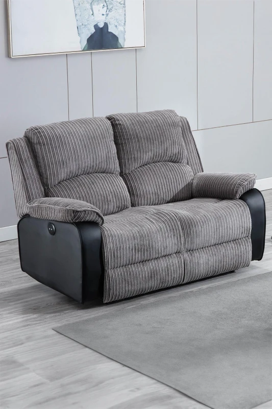 Image of More4Homes Postana Electric High Back Jumbo Cord Fabric Recliner 2 Seater Sofa (Grey)