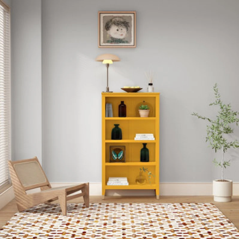 Image of Cabinet Bits Palazzi 4 Tier Bookcase H127 W69 D25cm in Mustard Mustard Unisex