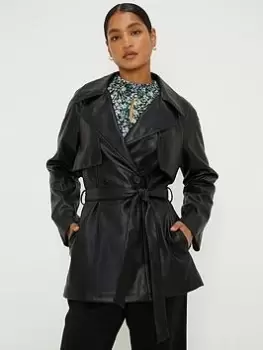 Image of Dorothy Perkins Faux Leather Short Trench Coat - Black Size M Women