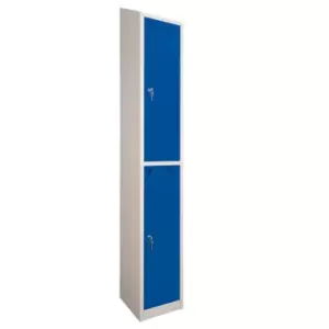Image of 2 Door Locker, 300X300, Grey Carcass/Blue Doors, Sloping Top, Camlock