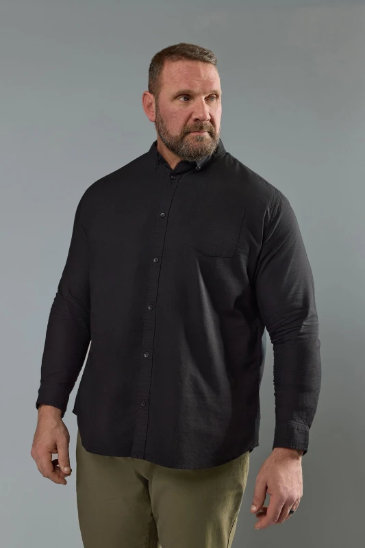 Image of BadRhino Mens Premium Long Sleeve Oxford Cotton Shirt in Black Size: 2XL Black Male 2XL
