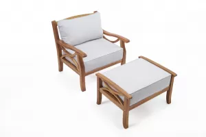 Image of Greenhurst Hardwood Sorrento Armchair with Footrest and Cushions - Natural