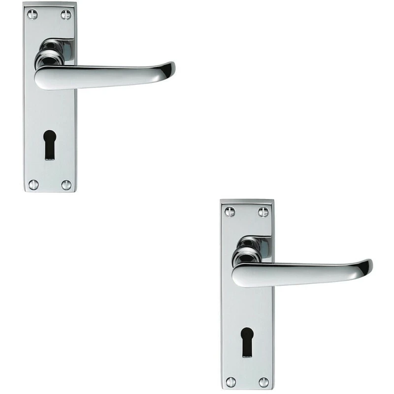 Image of Loops 2x PAIR Straight Victorian Handle on Lock Backplate 150 x 42mm Polished Chrome Multi
