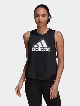 Image of adidas AEROREADY Made for Training Logo Graphic Racerback Tank Top, Black/White, Size 2Xs, Women