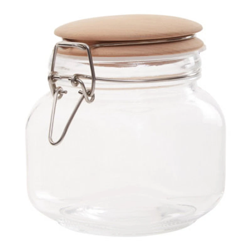 Image of Premier Housewares luca Luca Square 800ml Glass Jar With Wooden Lid Clear