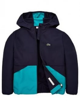 Image of Lacoste Boys Colourblock Hooded Windcheater - Navy