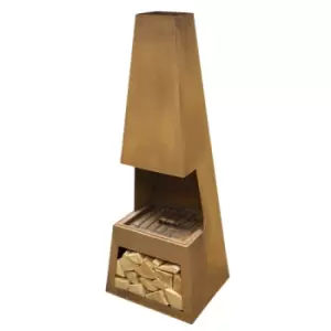 Image of Dellonda Outdoor Chiminea Fireplace Heater Firewood Storage - Corten Steel