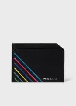 Image of Ps Paul Smith Black Leather 'Sports Stripe' Credit Card Holder