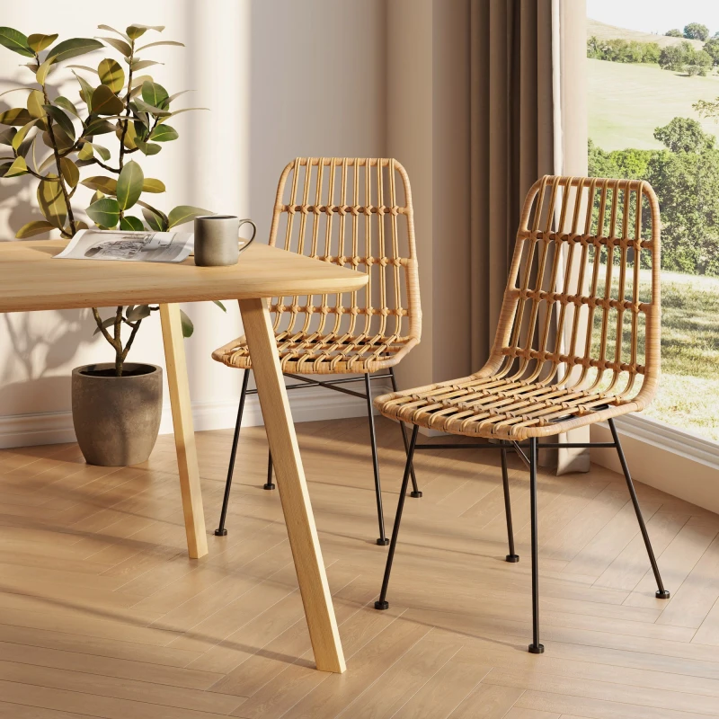 Image of VonHaus Richmond Set of 2 Rattan Dining Chairs Beige unisex One Size