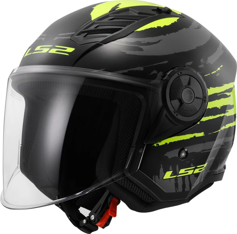 Image of LS2 OF616 Airflow II Brush Black H-V Yellow Jet Helmet Size XS