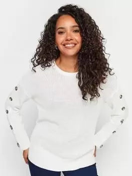 Image of M&Co Petite Petite Button Sleeve Jumper, White, Size 10, Women