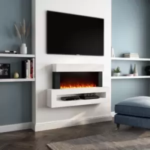 Image of White Wall Mounted Electric Fireplace with LED Light Storage Shelf - Amberglo