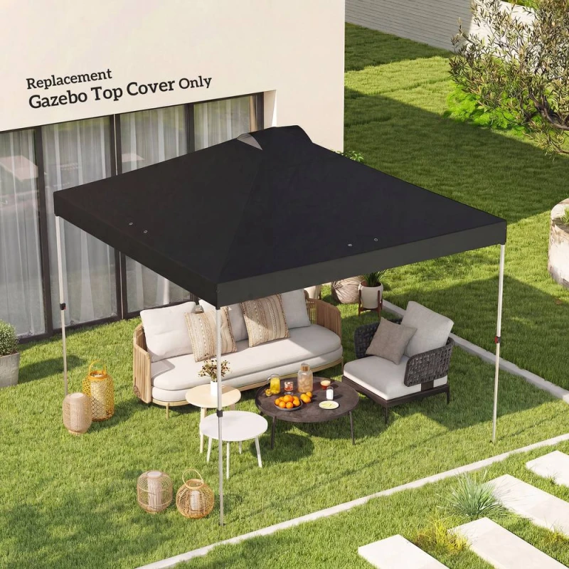 Image of OUTSUNNY Gazebo Roof Replacement UV50+ Waterproof for 3 x 3m Frame in Black Size: 3000mm x 3000mm Black Unisex 3000mm x 3000mm