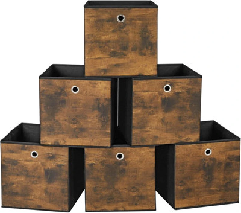 Image of Songmics Rfb102B01 Storage Box, Set Of 6, Box With Handle,30 X 30 X 30 Cm, Suitable For Cubic Furniture, Rustic Brown And Black