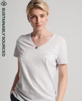 Image of Superdry Womens Organic Cotton Studios Pocket V-Neck T-Shirt Light Grey / Ice Marl - Size: 14