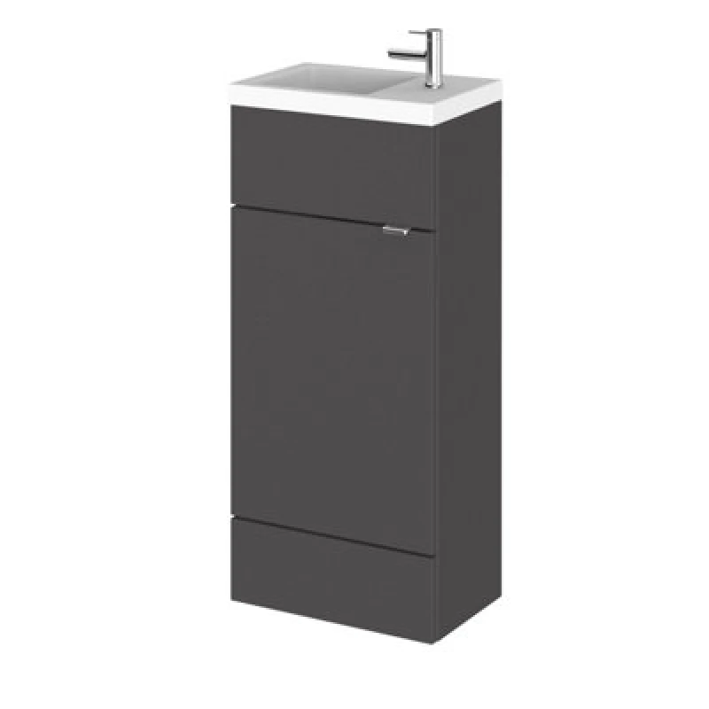 Image of Hudson Reed Fusion Floor Standing 1 Door Vanity Unit & Polymarble Basin Compact, Vanity Unit With Basin, Gloss Grey, 400mm