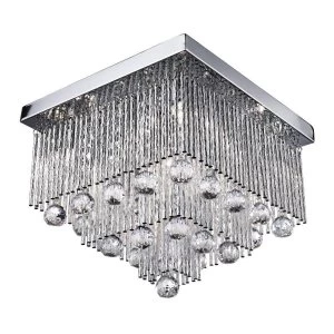 Image of 5 Light Square Flush Ceiling Light Chrome, Crystal, G9